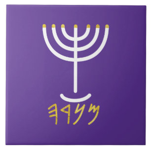 Menorah White Paars Tegeltje