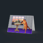 menorahkat feestdagen kaart<br><div class="desc">Dit kat heeft zijn allerbeste keppeltje aangetrokken om de kaarsjes aan te steken. Het is zonsondergang en tijd om het grote Chanoeka-wonder te herinneren. Later,  na de latkes,  zal hij op de vloer dreidel spelen. Wat een prachtige tijd van het jaar!</div>