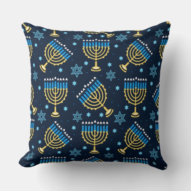 Menorahs en The Star of David Hanukkah Pattern Th Kussen (Voorkant)
