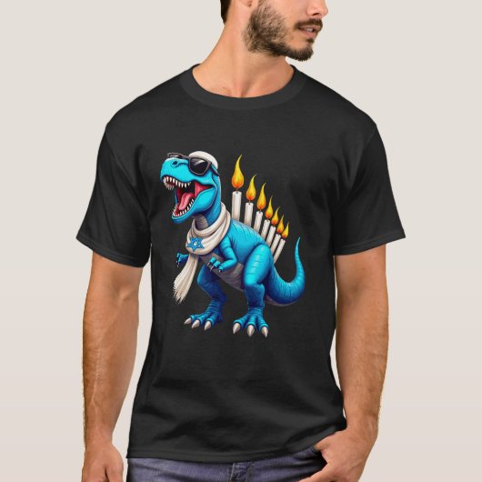 Menorasaurus Dinosaur Menorah Hanukkah Joods-Kinde T-shirt (Voorkant)