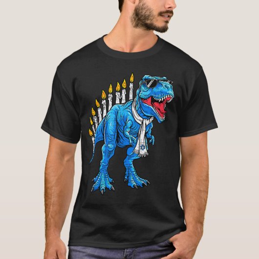 Menorasaurus Hanukkah T Rex Dinosaur Dino Chanukah T-shirt (Voorkant)