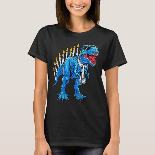 Menorasaurus Hanukkah T Rex Dinosaur Dino Chanukah T-shirt (Voorkant)
