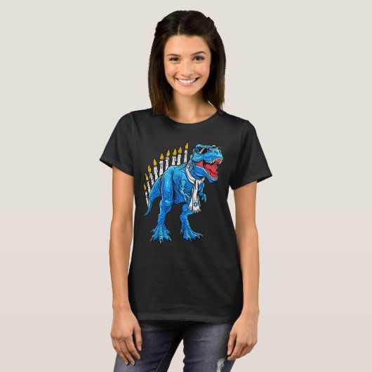 Menorasaurus Hanukkah T Rex Dinosaur Dino Chanukah T-shirt (Voorkant volledig)