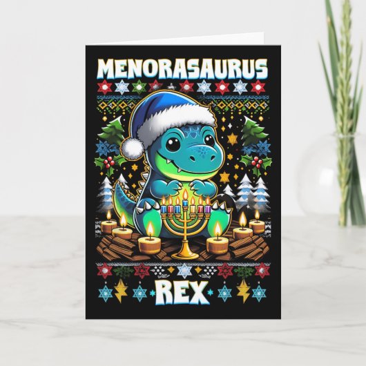 Menorasaurus Rex Dino Trex Lelijk Kersttrui Kaart (Voorkant)