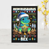 Menorasaurus Rex Dino Trex Lelijk Kersttrui Kaart (Gele Bloem)