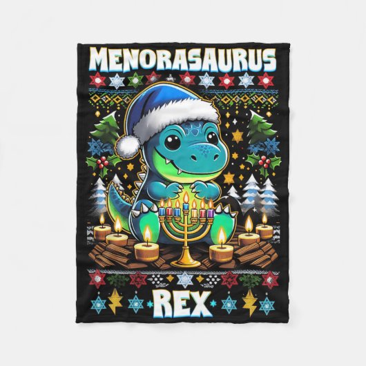 Menorasaurus Rex Dino Trex Verschrikkelijke Kerst  Fleece Deken (Voorkant)