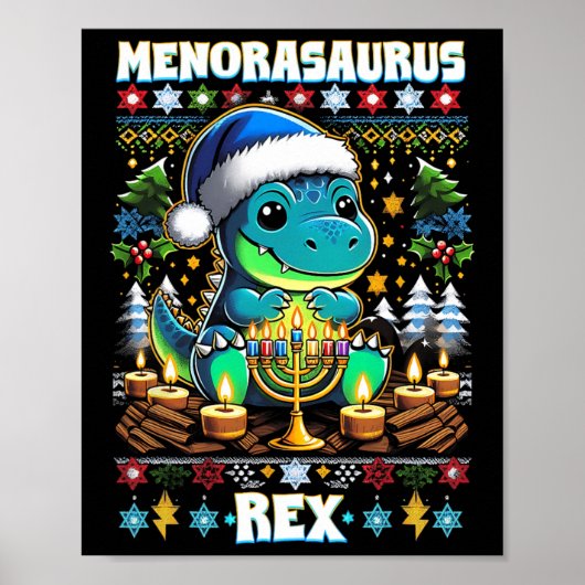 Menorasaurus Rex Dino Trex Verschrikkelijke Kerst  Poster (Voorkant)