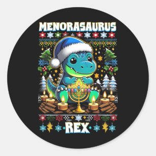 Menorasaurus Rex Dino Trex Verschrikkelijke Kerst  Ronde Sticker