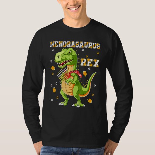 Menorasaurus Rex Dinosaur Rex Hanukkah Menora Pun T-shirt (Voorkant)