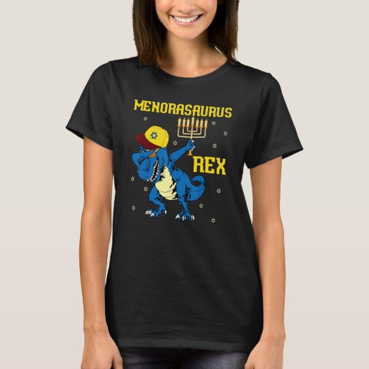 Menorasaurus Rex Dinosaur Rex Hanukkah Menora Pun T-shirt (Voorkant)