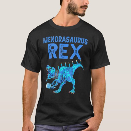 Menorasaurus Rex Dinosaur Rex Hanukkah Menora Pun T-shirt (Voorkant)