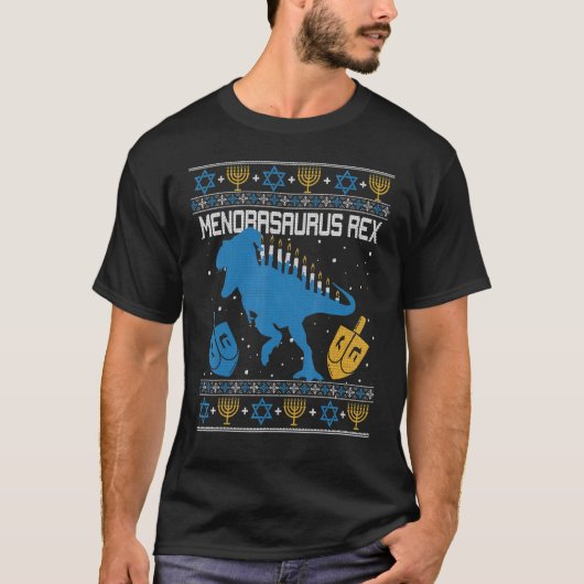 Menorasaurus Rex Dinosaur T Rex Hanukkah Menorah B T-shirt (Voorkant)