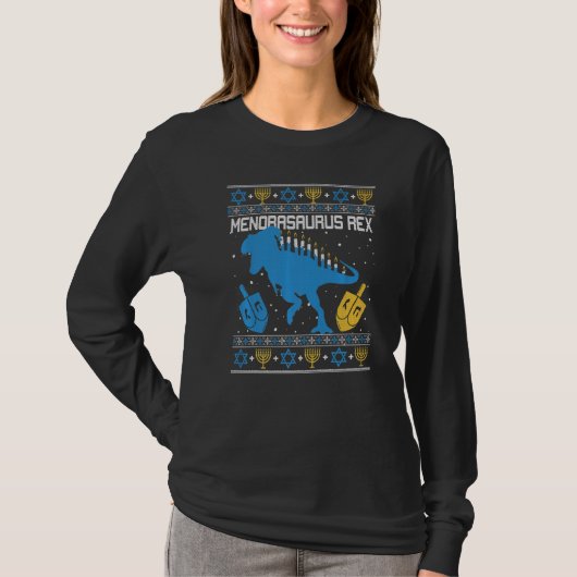 Menorasaurus Rex Dinosaur T Rex Hanukkah Menorah B T-shirt (Voorkant)