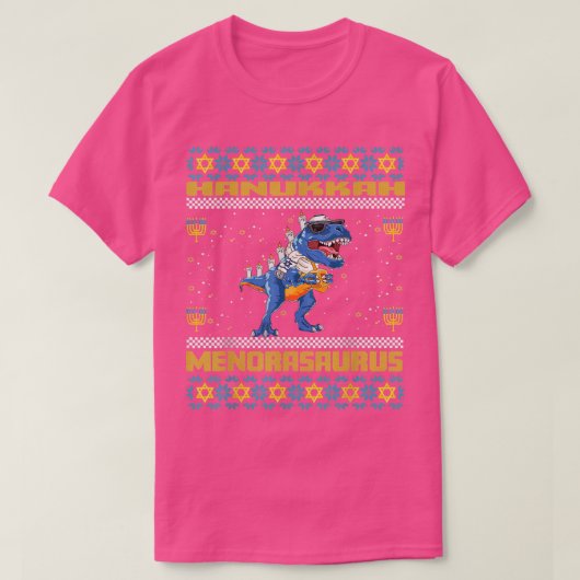 Menorasaurus Rex Menorah Dinosaur Hanukkah Pajama T-shirt (Design voorkant)