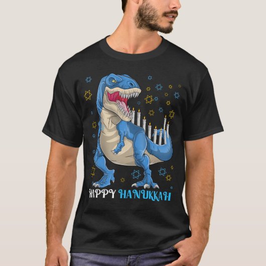Menorasaurus Rex T Rex Dinosaur Hanukkah T-shirt (Voorkant)