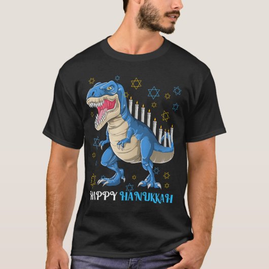 Menorasaurus Rex T Rex Dinosaur Hanukkah T-shirt (Voorkant)