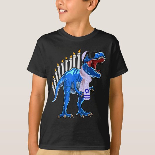 Menorasaurus Rex T-shirt T-Rex Dinosaur Hanukkah C (Voorkant)