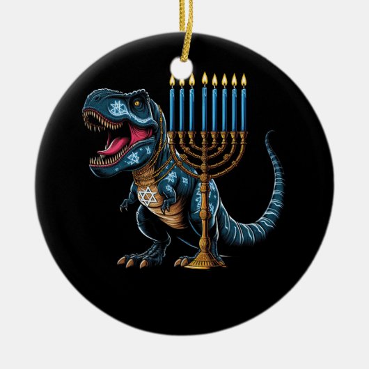 Menorasaurus rex trex dinosaurus Chanoeka Menorah  Keramisch Ornament (Voorkant)