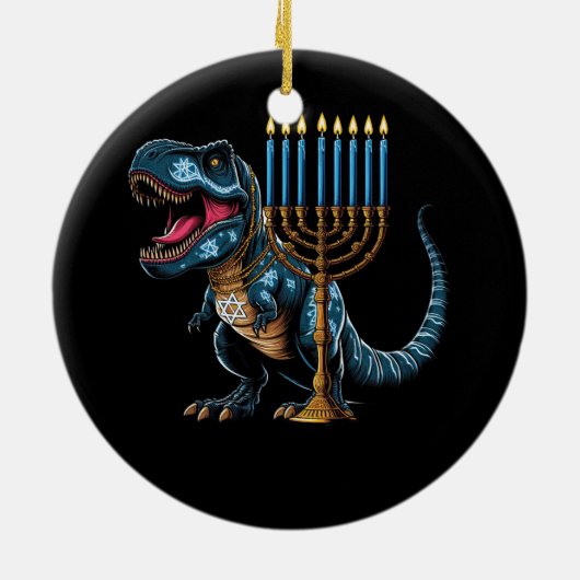 Menorasaurus rex trex dinosaurus Chanoeka Menorah  Keramisch Ornament (Achterkant)