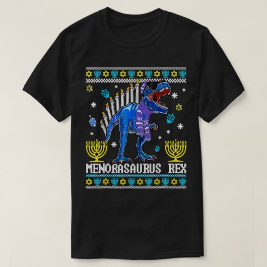 Menorasaurus Rex Trex Menorah Ugly Hanukkah Chanuk T-shirt (Design voorkant)