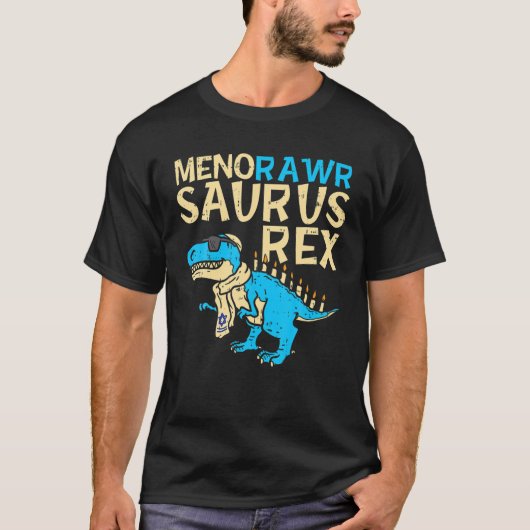 Menorawr Saurus Rex Jewish Dinosaur Hanukkah Kinde T-shirt (Voorkant)