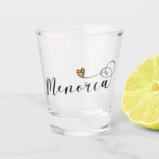 Menorca Flag Heart, Balearen Shot Glas (Voorkant)