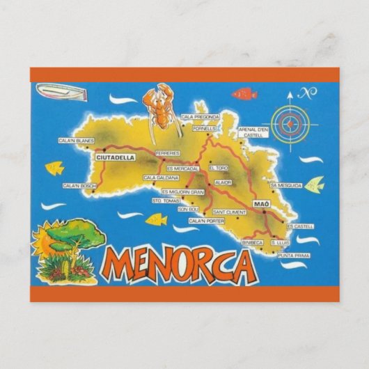 Menorca Spanje geïllustreerd Briefkaart (Voorkant)