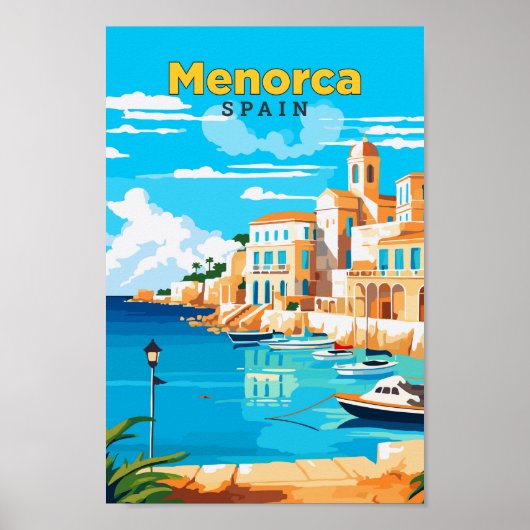 Menorca Spanje Reizen Kunst Vintage Illustratie Poster (Voorkant)
