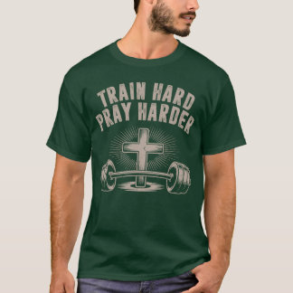Menrain Hard Pray Harder Funny Christian Jesus Gym T-shirt