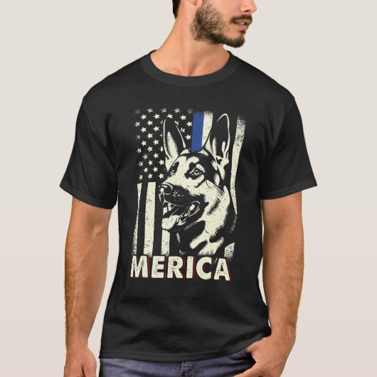 Mens 4th Of July German Shepherd Dog Merica Ameri T-shirt (Voorkant)