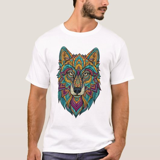Men's Abstract Wolf Design T-Shirt – Modern Geomet (Voorkant)