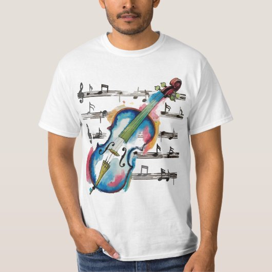 Men's affordable watercolor violin t-shirt (Voorkant)
