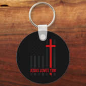 Mens American Flag Jesus Loves You Christian Faith Sleutelhanger (Voorkant)