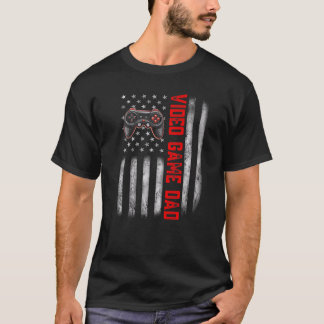Mens American Flag Vintage Video Game Flag Dad Fat T-shirt