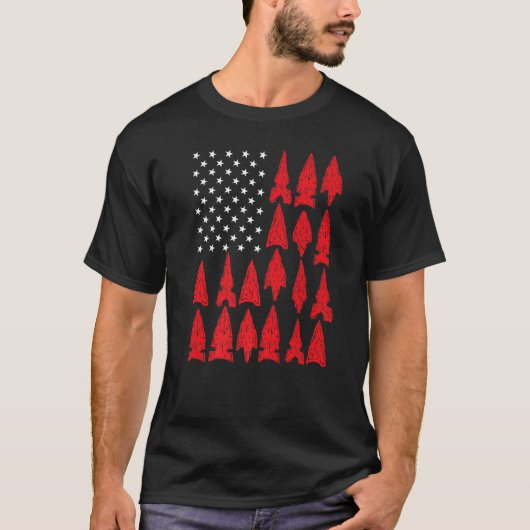 Mens Archery collecting arrowhead hunter us flag P T-shirt (Voorkant)