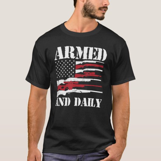 Mens Armed And Dadly  Deadly Father For Fathers Da T-shirt (Voorkant)