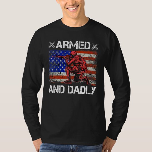 Mens Armed And Dadly  Deadly Father s Day USA Flag T-shirt (Voorkant)