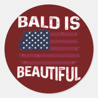 Mens Bald is beautiful Patriotic American USA Ronde Sticker