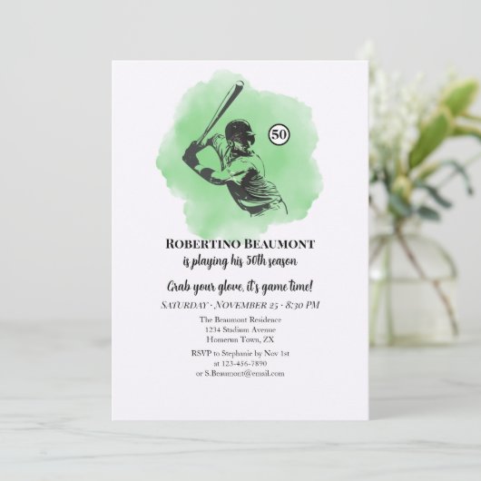 Men's Baseball Hitting 50th Birthday Kaart (Staand voorkant)