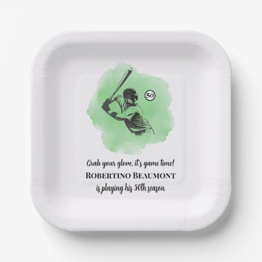 Men's Baseball Hitting 50th Birthday Papieren Bordje (Voorkant)