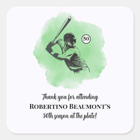 Men's Baseball Hitting 50th Birthday Vierkante Sticker (Voorkant)