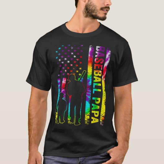 Mens Baseball Papa American Flag Tie dye T-shirt (Voorkant)