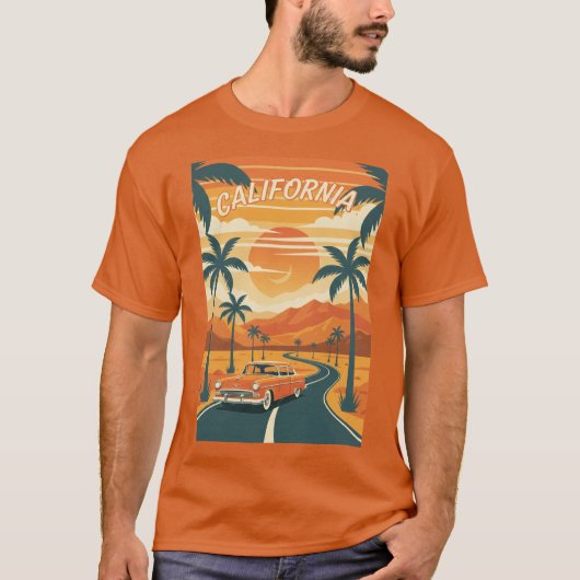 Men's Basic T-ShirtRetro California Travel Poster  T-shirt (Voorkant)