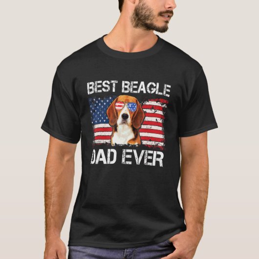Mens Best Beagle Dad Ever American Flag Fathers Da T-shirt (Voorkant)