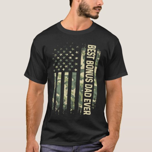 Mens Best Bonus Dad Ever Camo American Flag Father T-shirt (Voorkant)