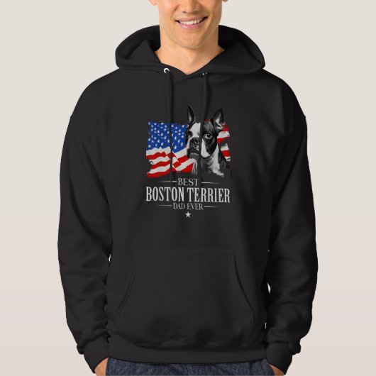 Mens Best Boston terrier Dad Ever American Flag Fa Hoodie (Voorkant)
