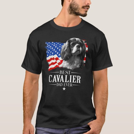 Mens Best Cavalier king Dad Ever American Flag Fat T-shirt (Voorkant)