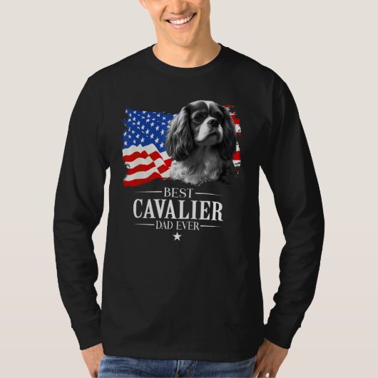 Mens Best Cavalier king Dad Ever American Flag Fat T-shirt (Voorkant)