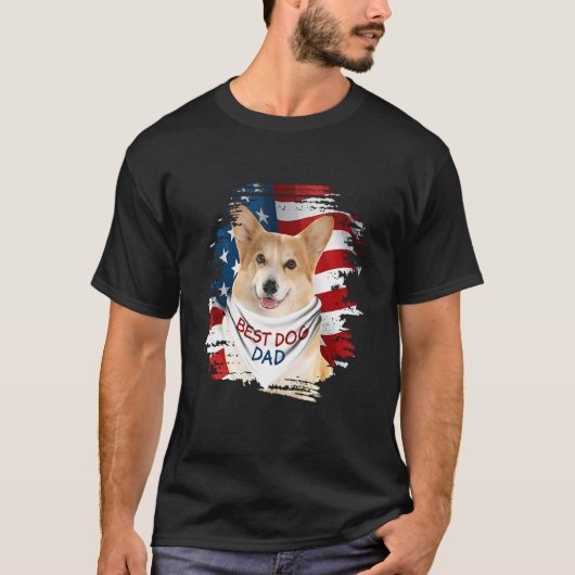 Mens Best Corgi Dad Ever American Flag Dog Father T-shirt (Voorkant)