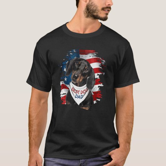 Mens Best Dachshund Dad Ever American Flag Dog Fat T-shirt (Voorkant)